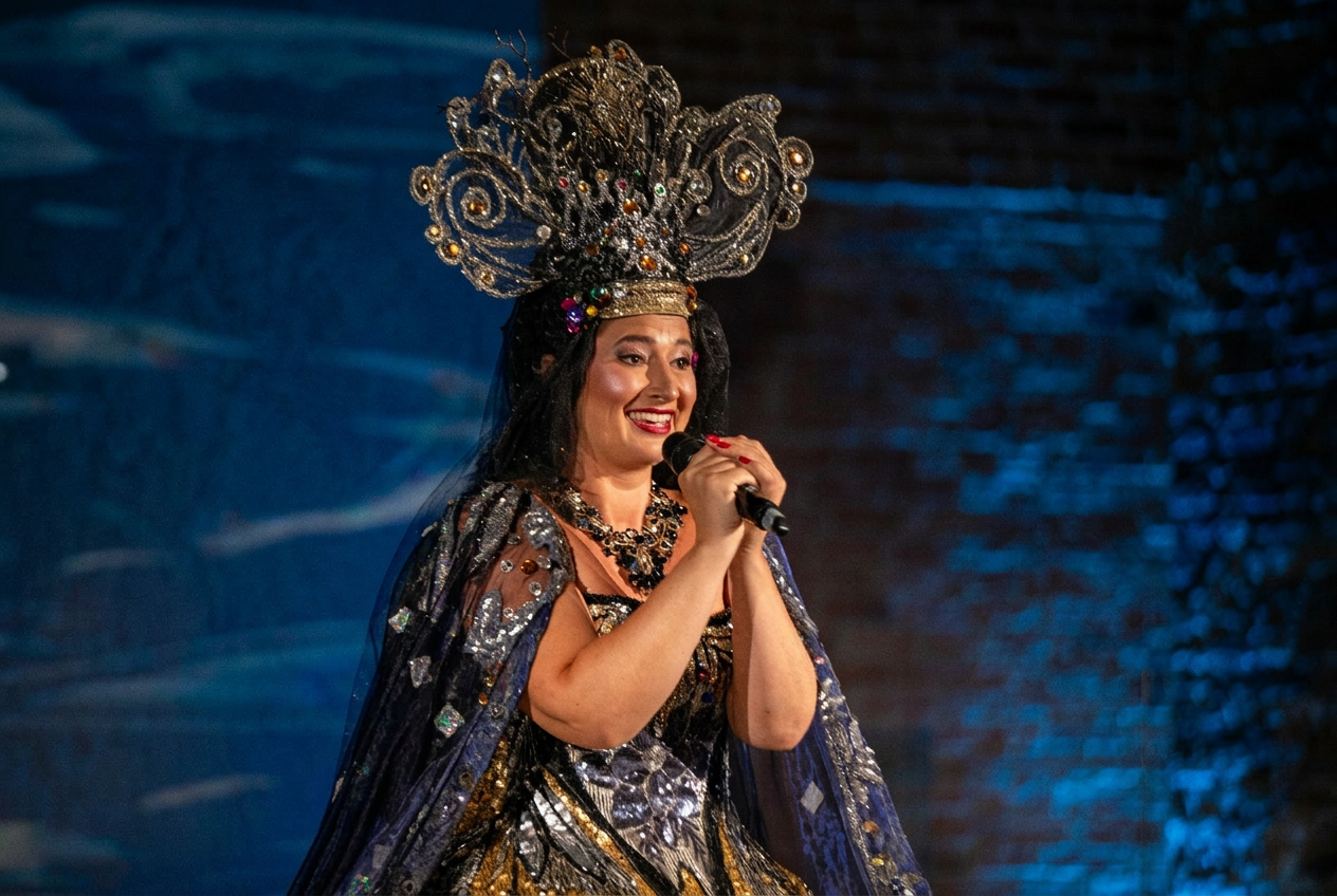 Anna Sanachina performing on stage at the Better World Fund Gala at Hotel Cipriani, A Belmond Hotel, during the 81st Venice Film Festival.