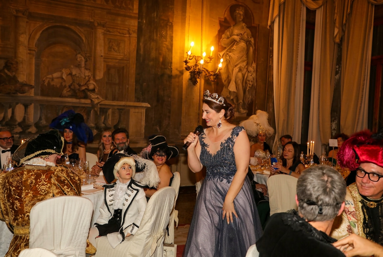 Anna Sanachina performing live at Ca’ Sagredo Hotel during the Venice Carnival Grand Gala.