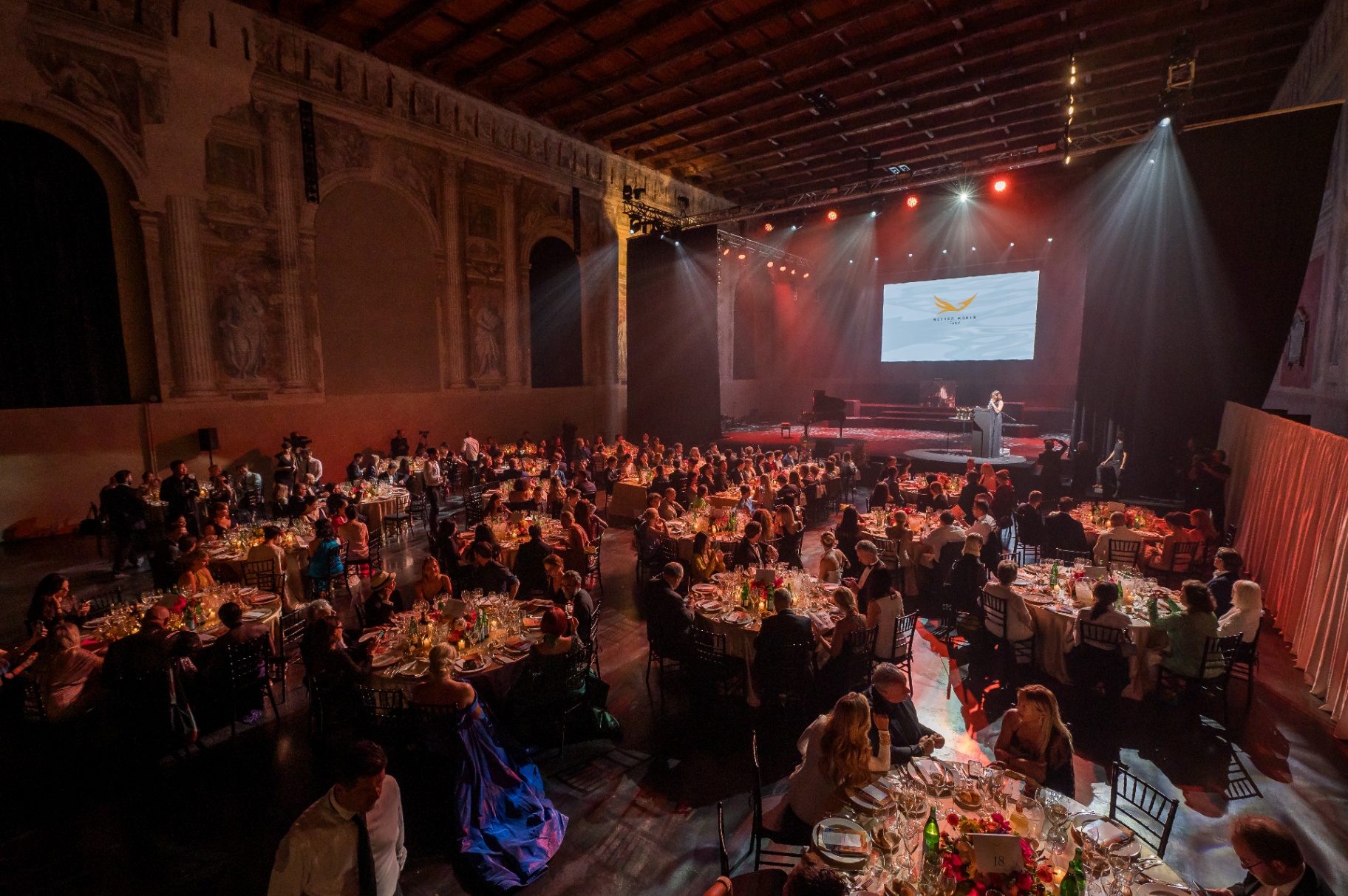 Gala dinner hall at Scuola Grande della Misericordia during the Better World Fund Gala at the 80th Venice Film Festival.